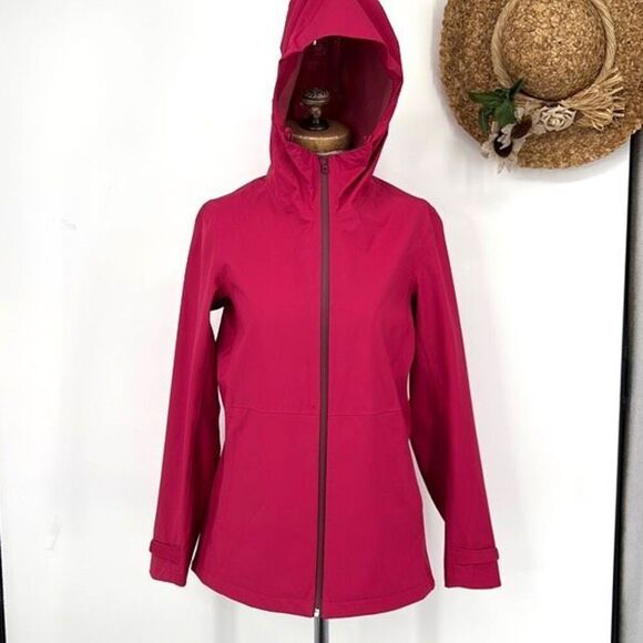 Uniqlo Hooded Full Zip Rain Jacket Water resistant lightweight Pink‎ Large - Picture 1 of 16
